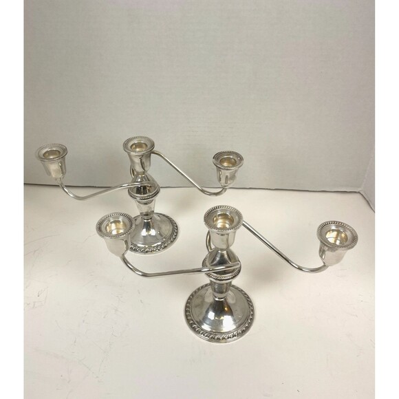 2 VTG Weighted Sterling Silver 2-Arm Candelabra Duchin Creation Candle Holders - Picture 3 of 16